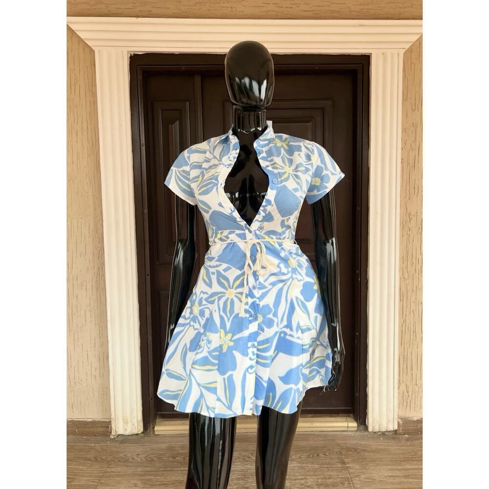 Primark Floral Button-Front Fit & Flare Dress Women’s 10 Blue White Yellow - Picture 2 of 12